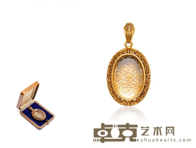 维多利亚时期 黄金镂空镶嵌水晶香囊式吊坠 5×2.8cm 重量:约15.63g