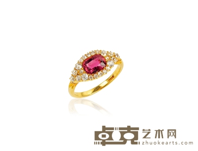 1970年制 钻石配碧玺女戒 戒圈:15号 重量:约4.95g