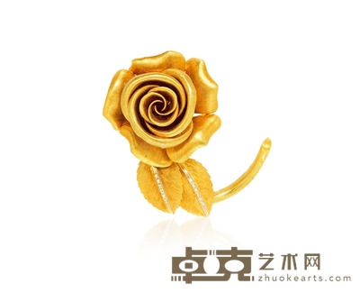 新艺术时期 18K黄金玫瑰花叶饰胸针 4.8×2.9cm 重量:约29.75g