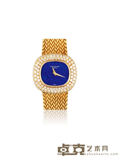 1980年制 百达翡丽（PATEK PHILIPPE）18K黄金镶嵌钻石青金石表盘女士腕表 表径：28×26mm
