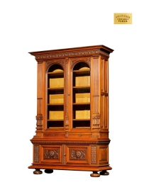1890年制 迈松 ·克里格设计胡桃木雕刻神兽饰书柜