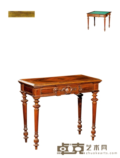 1880年制 保罗·索玛尼设计路易十五风格黑檀木多功能桌 长：89cm 宽：45cm 高：78cm 展开边长：85×85cm