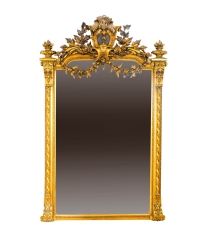 十九世纪制 木鎏金雕刻花叶蔓枝饰装饰镜