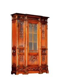 1880年制 哥特风格人物雕刻水晶柜面高柜