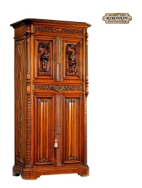 十九世纪制 莫布林斯艺术工坊设计哥特风格人偶奏乐饰胡桃木雕刻边柜