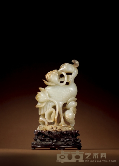 清·白玉雕一路连科摆件 带座高:16.3cm 高:13.5cm
