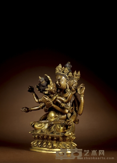 清乾隆·铜鎏金明妃双修像 高：16.6cm 重：2121g