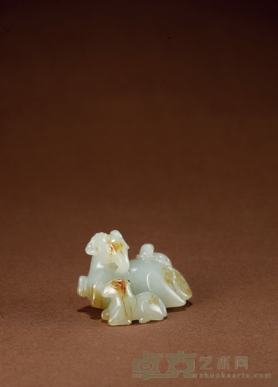 清·青白玉红皮三阳开泰把件 高:3cm 长:4.4cm