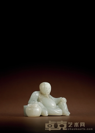 清·白玉雕太白醉酒摆件 高约:5cm 长:7.7cm