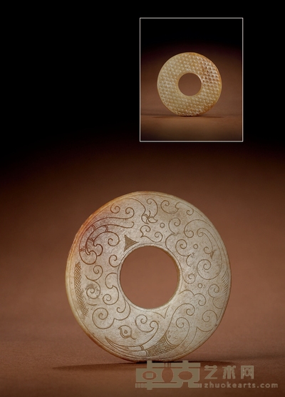 明·白玉红沁乳丁纹璧 外径:10.5cm 内径:3.7cm