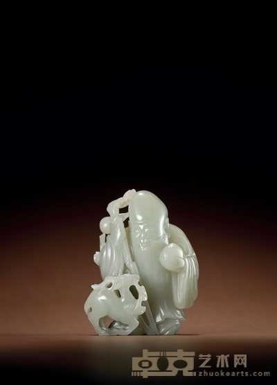 清·青白玉雕福禄寿摆件 高:8.6cm 长:6.7cm