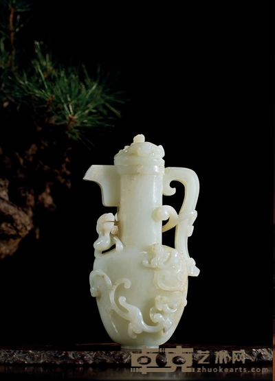 清乾隆·恭王府旧藏白玉海水龙纹执壶 高:21.5cm 长:12cm