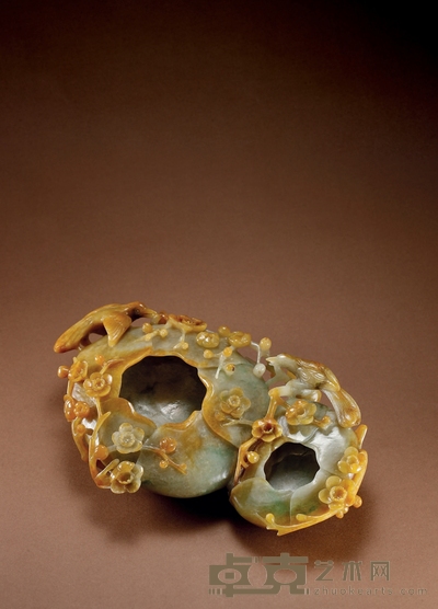 清·黄翡喜上眉梢双联洗 高:5.8cm 长:25cm 宽:16.5cm