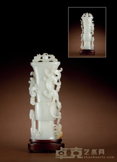 清·白玉龙凤纹花觚 带座高:19.5cm 高:17.5cm