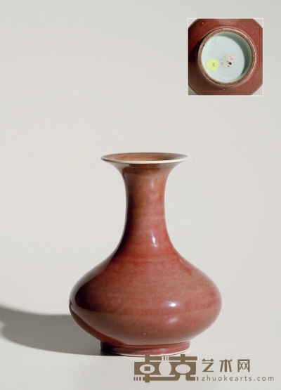 清·豇豆红釉荸荠瓶 高：17cm  腹径：13.3cm