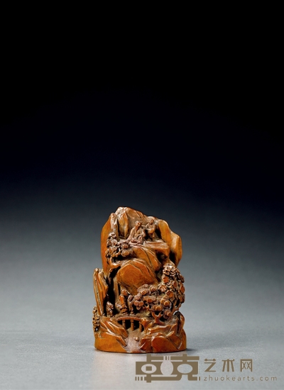 清·黄杨木溪山访友山子摆件 高:11.6cm