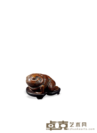 清·竹雕蟾蜍把件 带座高:3.4cm 高:2.6cm 长:4.8cm