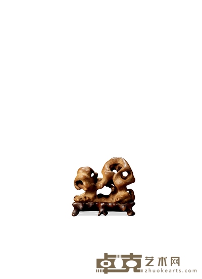 明-清·竹雕仿太湖石供石小摆件 带座高:9cm 高:7.2cm 长:9.3cm