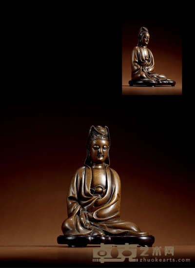 清·铜观音像 带座高：15cm 高：13.5cm