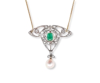 维多利亚时期 金银叠打祖母绿钻石珍珠吊坠