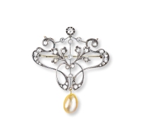 19世纪中期（1830-1860） 金银叠打钻石珍珠胸针