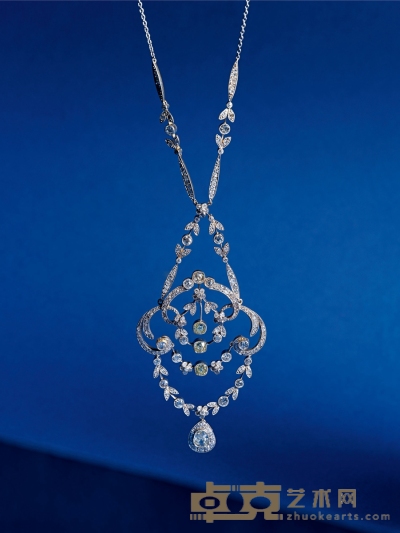 美好年代（1900-1915年）铂金镶嵌2克拉花环造型钻石项链 