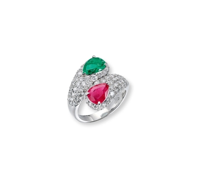 20世纪末“你和我”TOI ET MOI 祖母绿和红宝石镶钻双宝石戒指