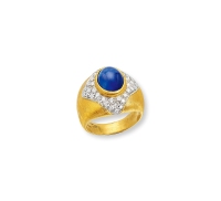 约20世纪中期 蓝宝石钻石手工拉丝双色金戒指
