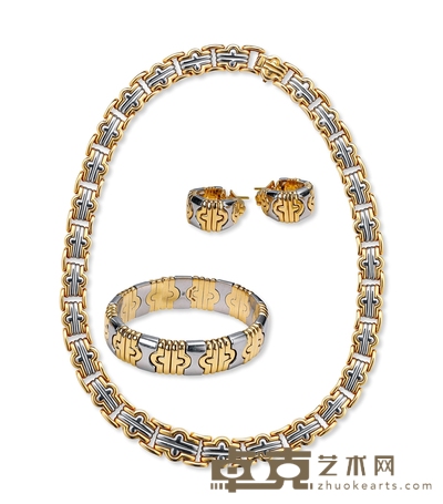 约20世纪末期 宝格丽(BULGARI)“Parentesi ”系列黄金精钢项链手链耳钉套组
