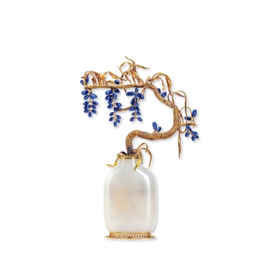 Artdeco时期 （1910-1930） 法国古董品牌Lacloche Frères 的和田玉鼻烟壶黄金珐琅彩紫藤花摆件