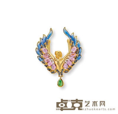 金镶彩色宝石天使吊坠