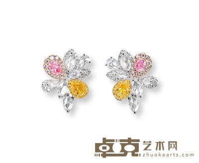金镶粉色钻石黄钻耳钉