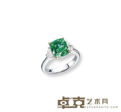 5.53克拉艳棕绿黄钻戒指