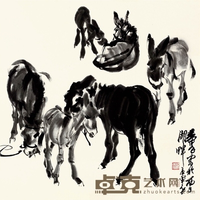 黄 胄 群驴图 68×69cm