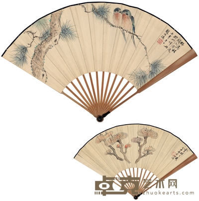 赵叔孺 松禽图·云根三秀图 49×18cm
