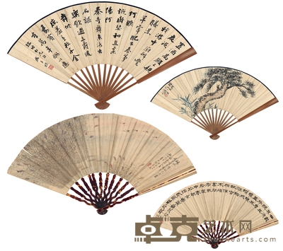 成多禄、张第恩、杨葆益 为颜世清作 书画扇 50×18cm 40×13.5cm