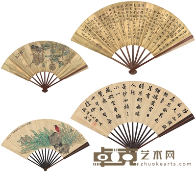 张鸣珂、顾念劬、陈少鹿、魏 戫 为颜世清作 花鸟书法扇 50×18.5cm 58.5×17cm