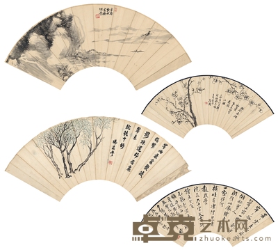 韩心寿、颜泽祺、张佛昆 等花鸟书法扇 56.5×19cm 50×19cm 56.5×19.5 cm