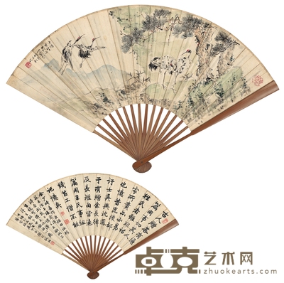 丁宝书 松鹤图·书法 51×20cm