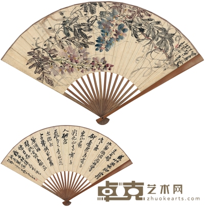 赵云壑 为胡汀鹭作 紫藤图·行书五言诗 50.5×18cm