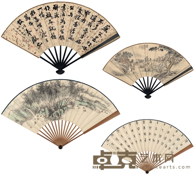 谭泽闿、丁 鹏、汪吉麟 等 山水书法扇 49×18.5cm 49×17.5cm