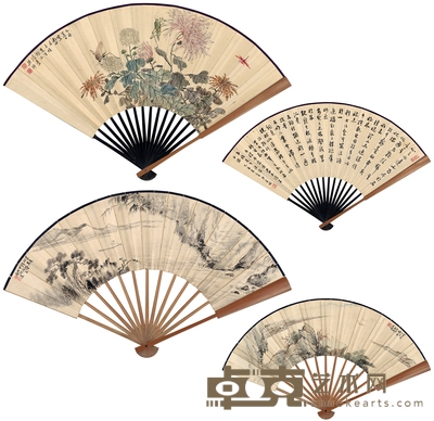 徐北汀、王羽仪、孙 沛 等 山水花鸟书法扇 49×18cm 49×13.5cm