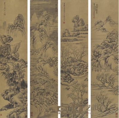 丁二仲 山水四屏 135×31.5cm×4