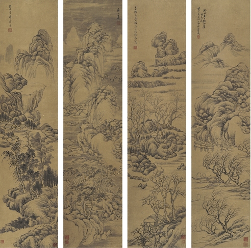 丁二仲 山水四屏
