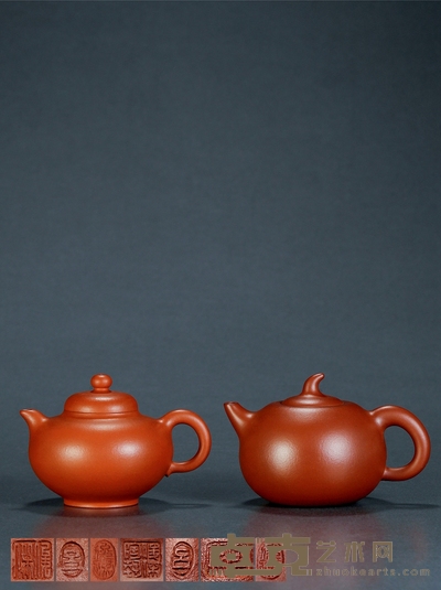 当代·吕俊杰制紫泥一团和气壶及紫泥神韵壶一组两件 高7.8cm 长12.4cm(一团和气壶);高7.9cm 长11.3cm(神韵壶)