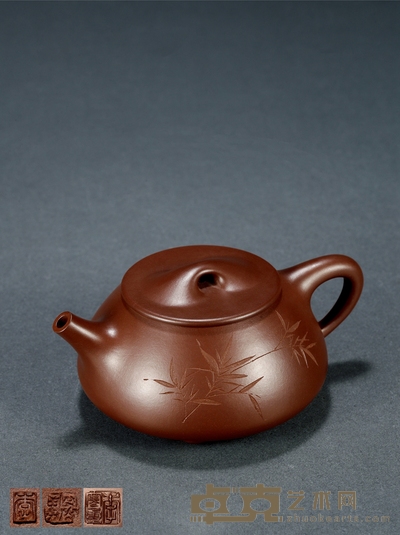 当代·李寒勇制紫泥景舟大满瓢壶 高 7.6cm 长 15.9cm