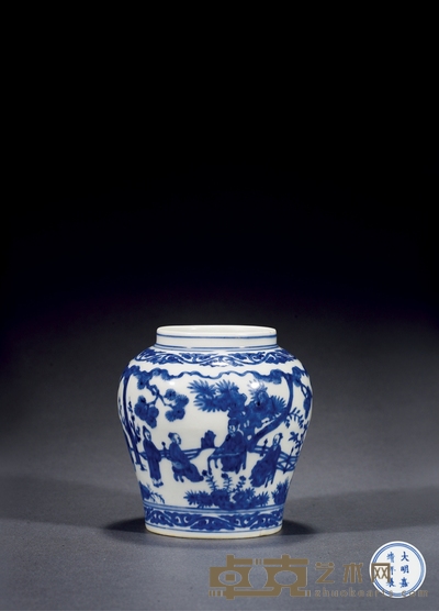 明嘉靖·青花四艺图罐 高:13.2cm 直径:12cm