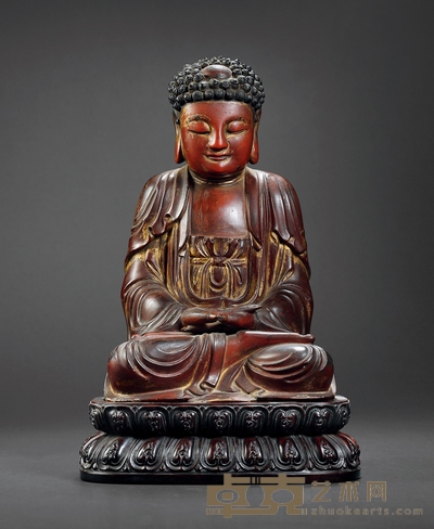 明·檀香木阿弥陀佛坐像 高:28cm