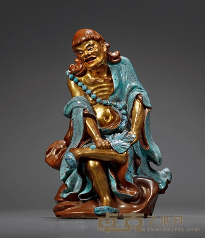 清·炉钧釉仿古铜彩罗汉像 高:26.5cm