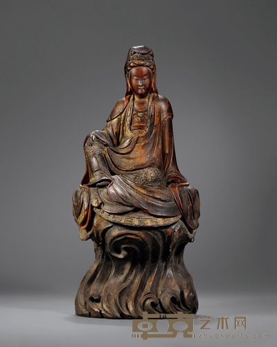 清·木胎自在观音坐像 高:40.5cm